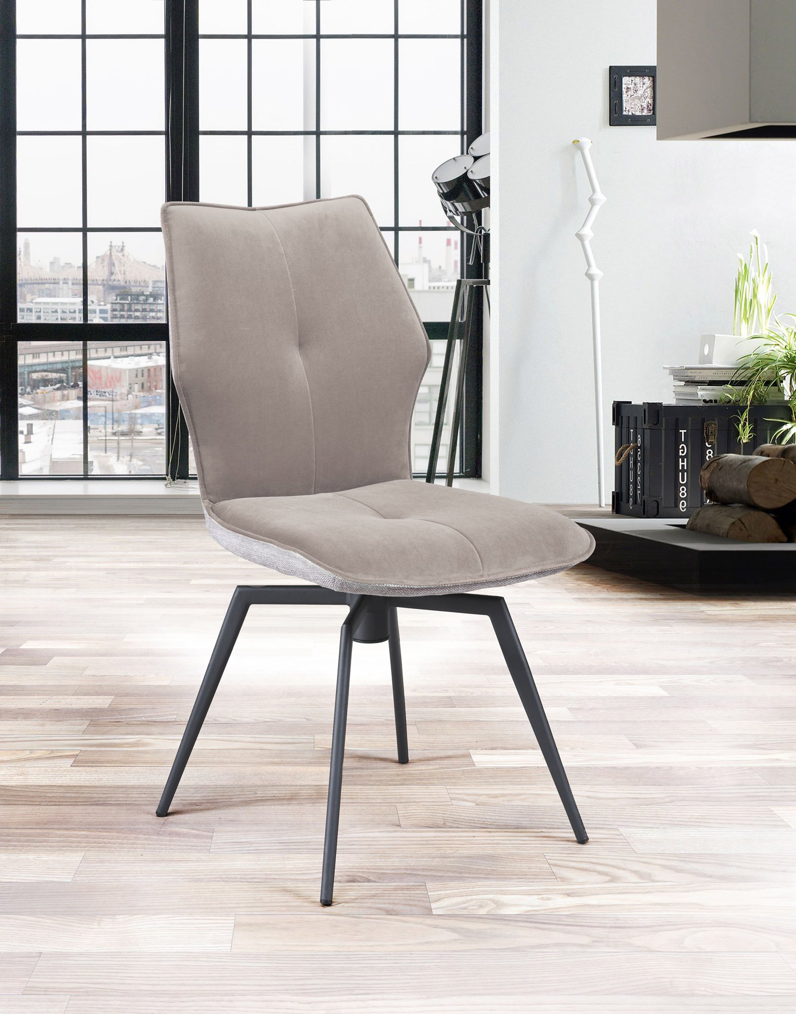 Chaise pivotante velours beige et tissu moderne PALOMA