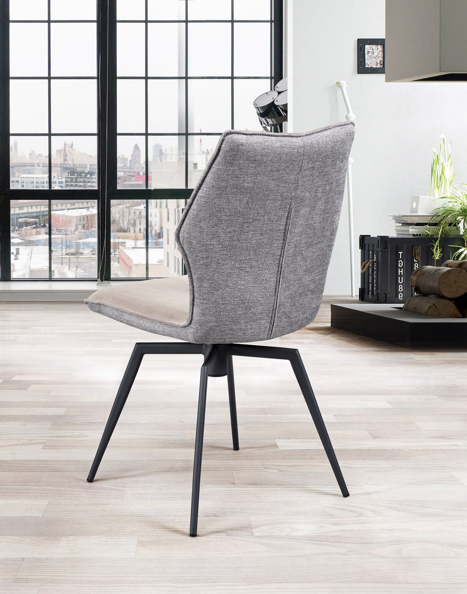 Chaise pivotante velours beige et tissu moderne PALOMA