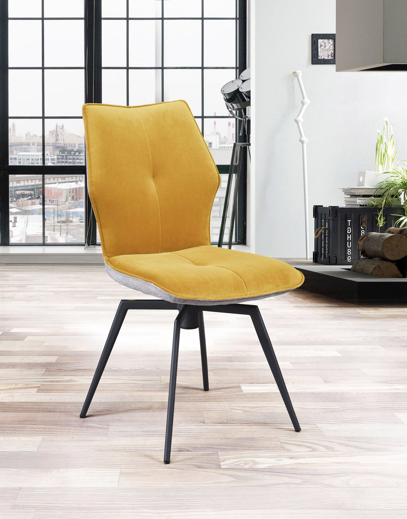 Chaise pivotante velours jaune et tissu moderne PALOMA