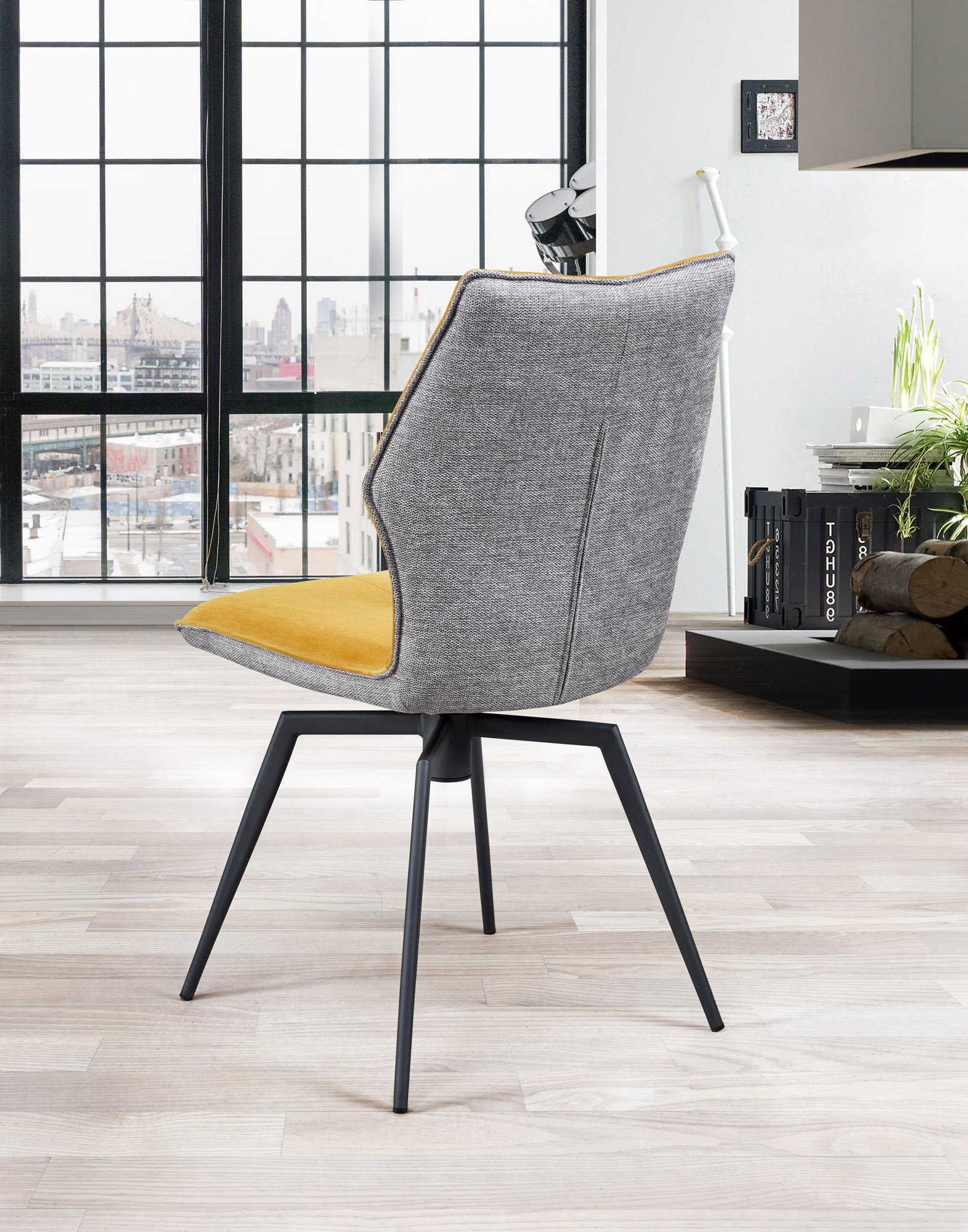 Chaise pivotante velours jaune et tissu moderne PALOMA