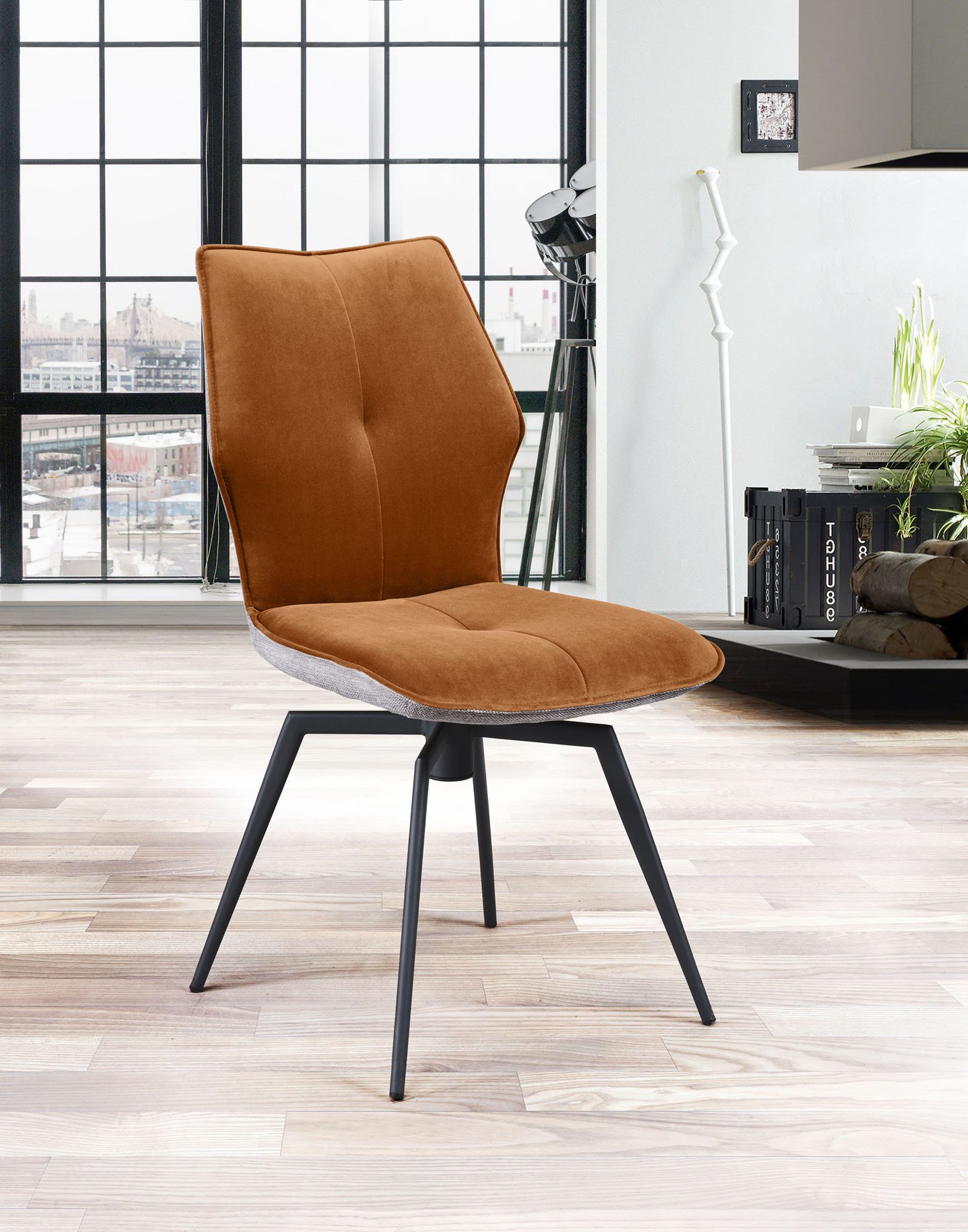 Chaise pivotante velours terracotta et tissu moderne PALOMA
