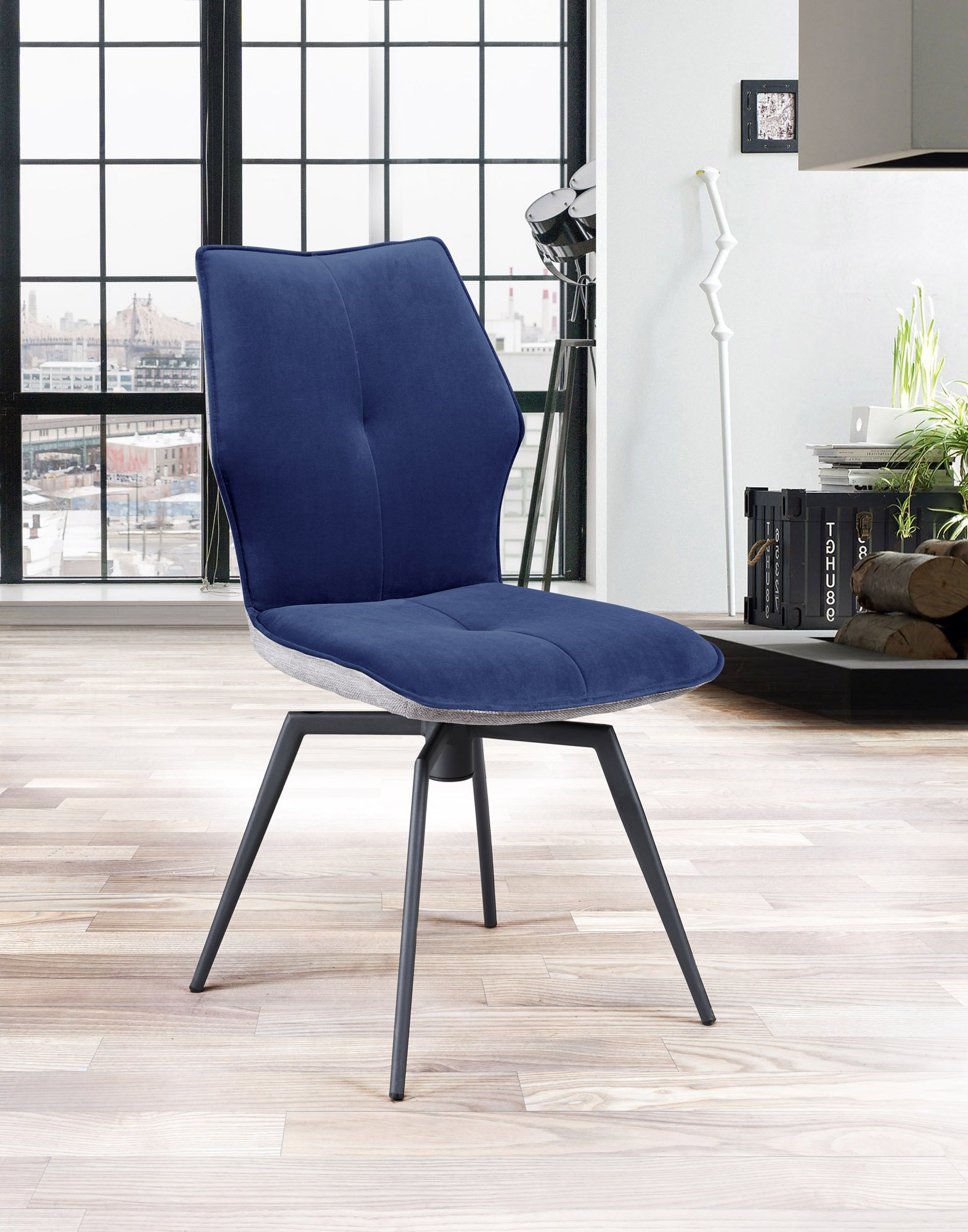 Chaise pivotante velours bleu et tissu moderne PALOMA