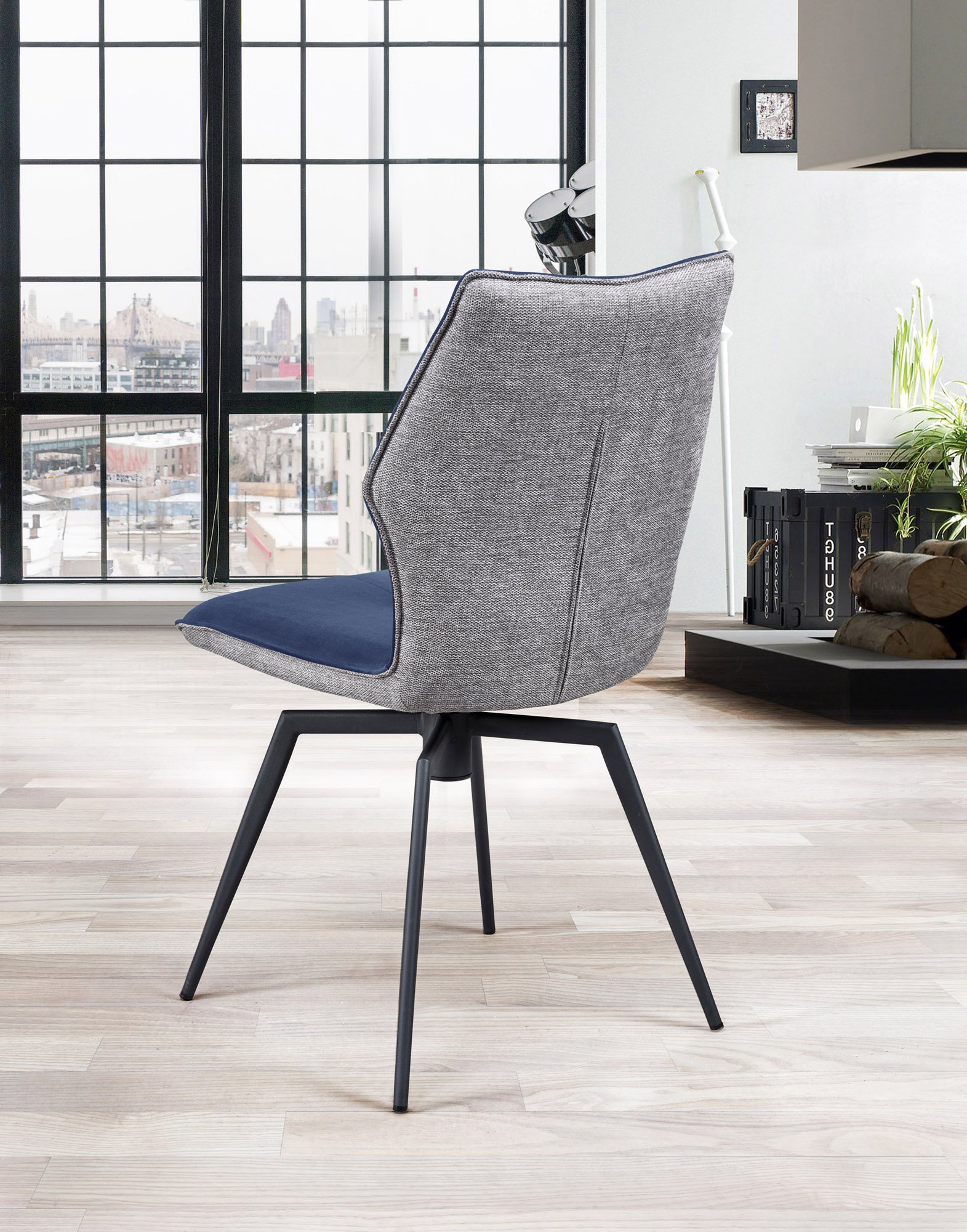 Chaise pivotante velours bleu et tissu moderne PALOMA