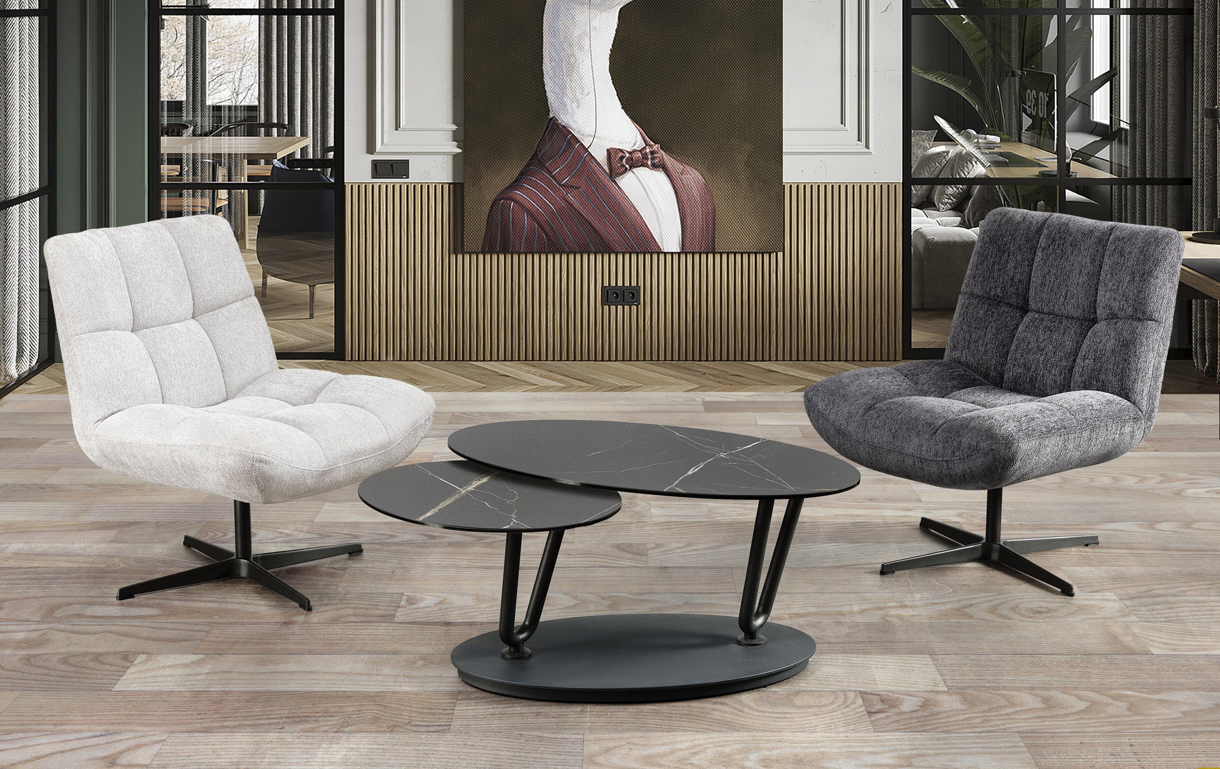 Fauteuil pivotant tissu gris anthracite moderne CHARLES