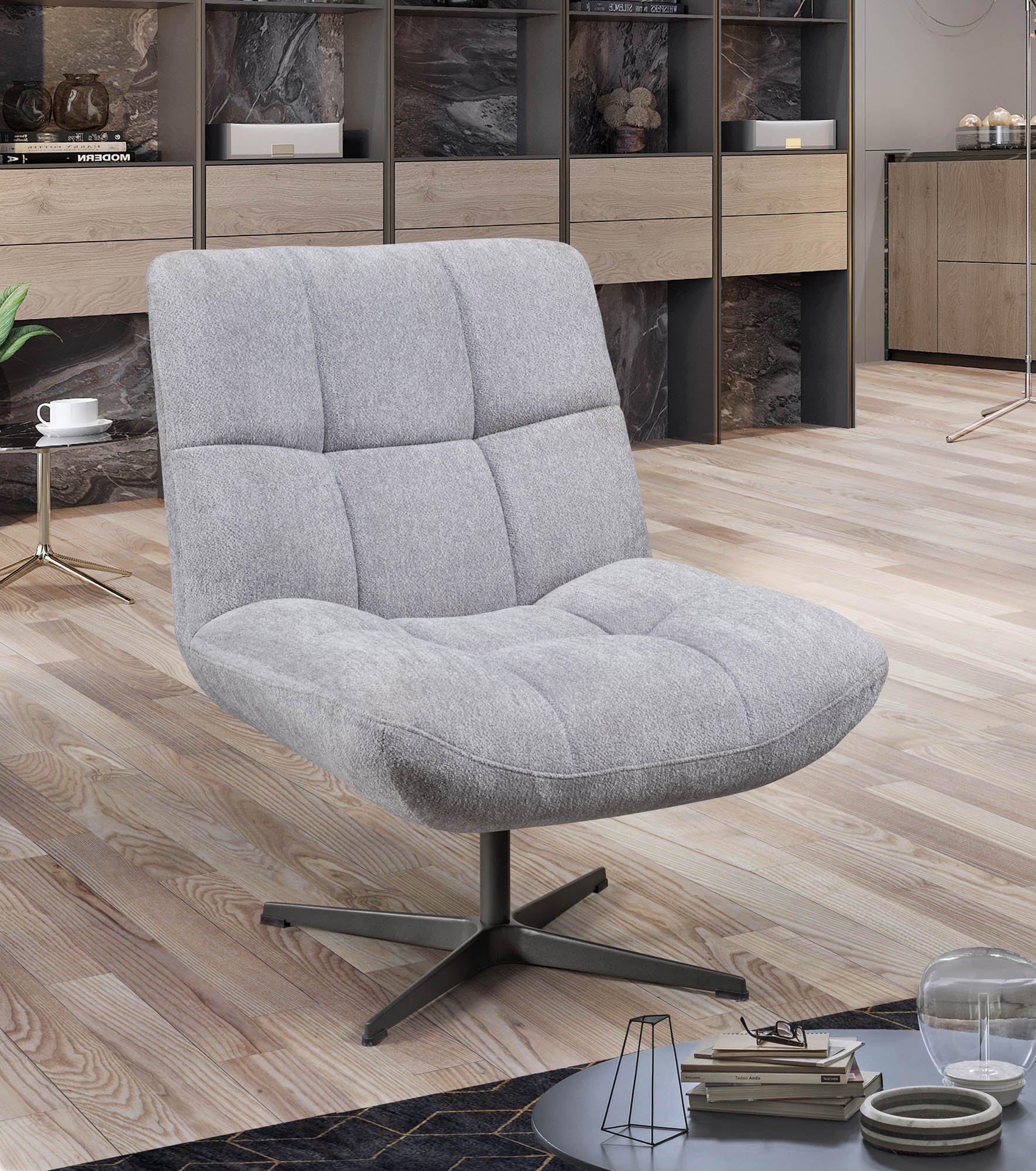 Fauteuil pivotant tissu gris perle moderne CHARLES