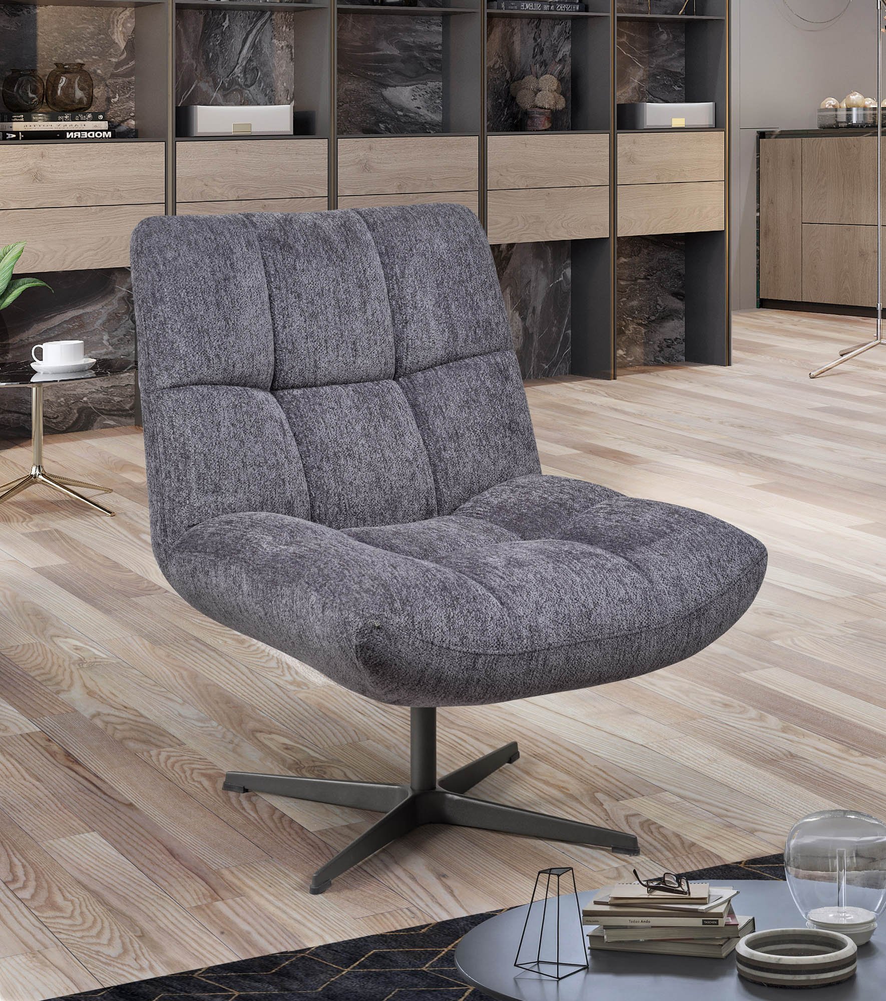 Fauteuil pivotant tissu gris anthracite moderne CHARLES