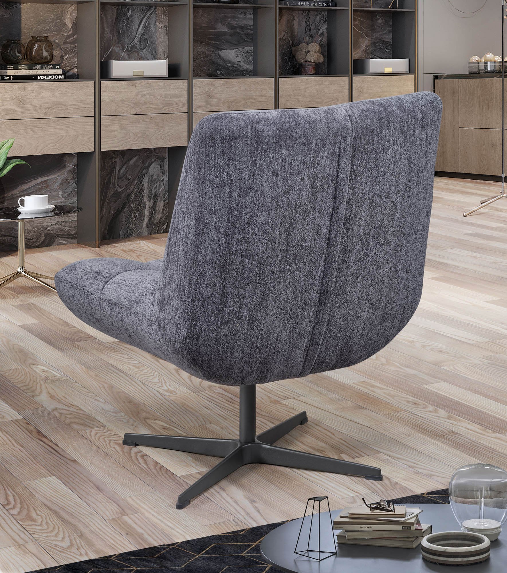 Fauteuil pivotant tissu gris anthracite moderne CHARLES
