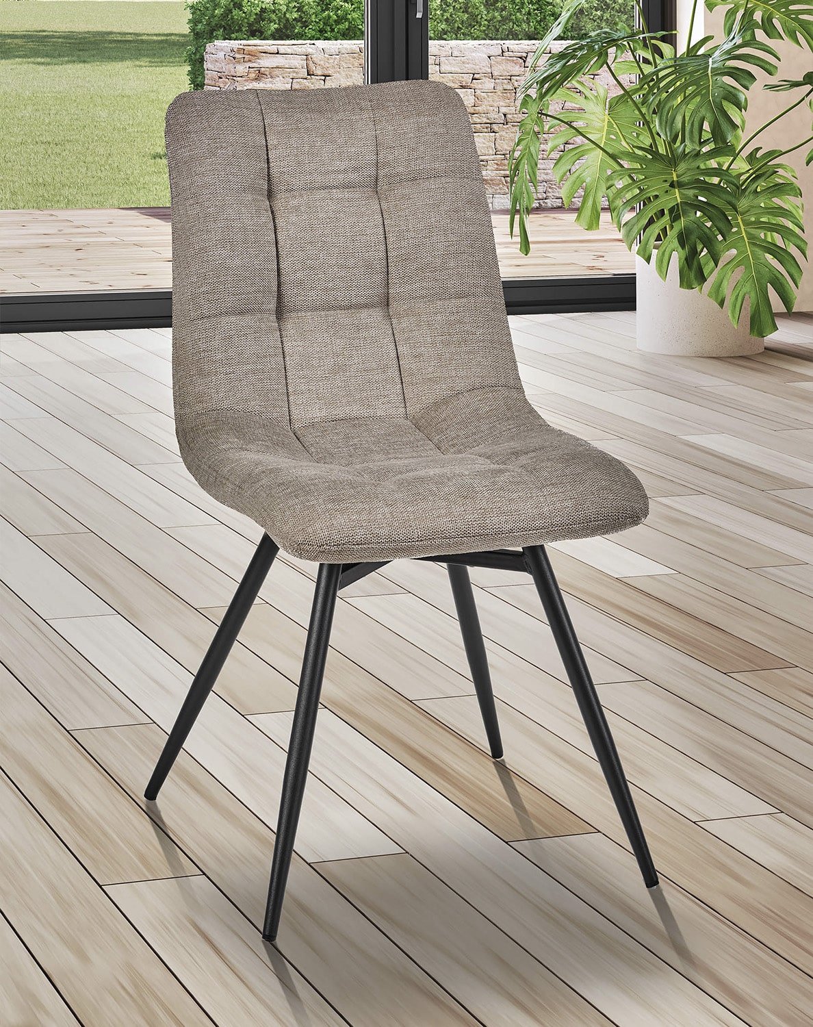 Chaise capitonnée tissu beige moderne ANGELA