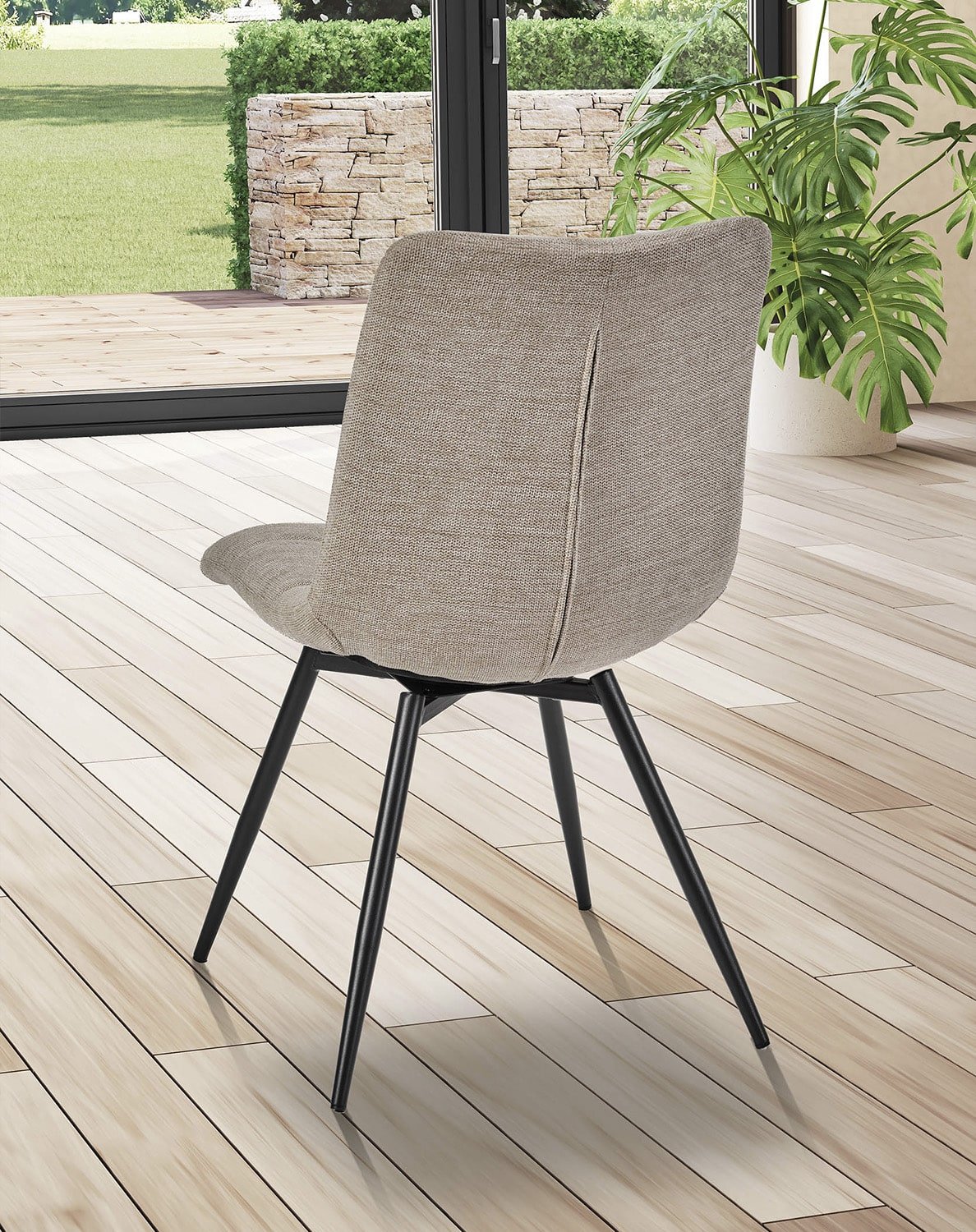 Chaise capitonnée tissu beige moderne ANGELA