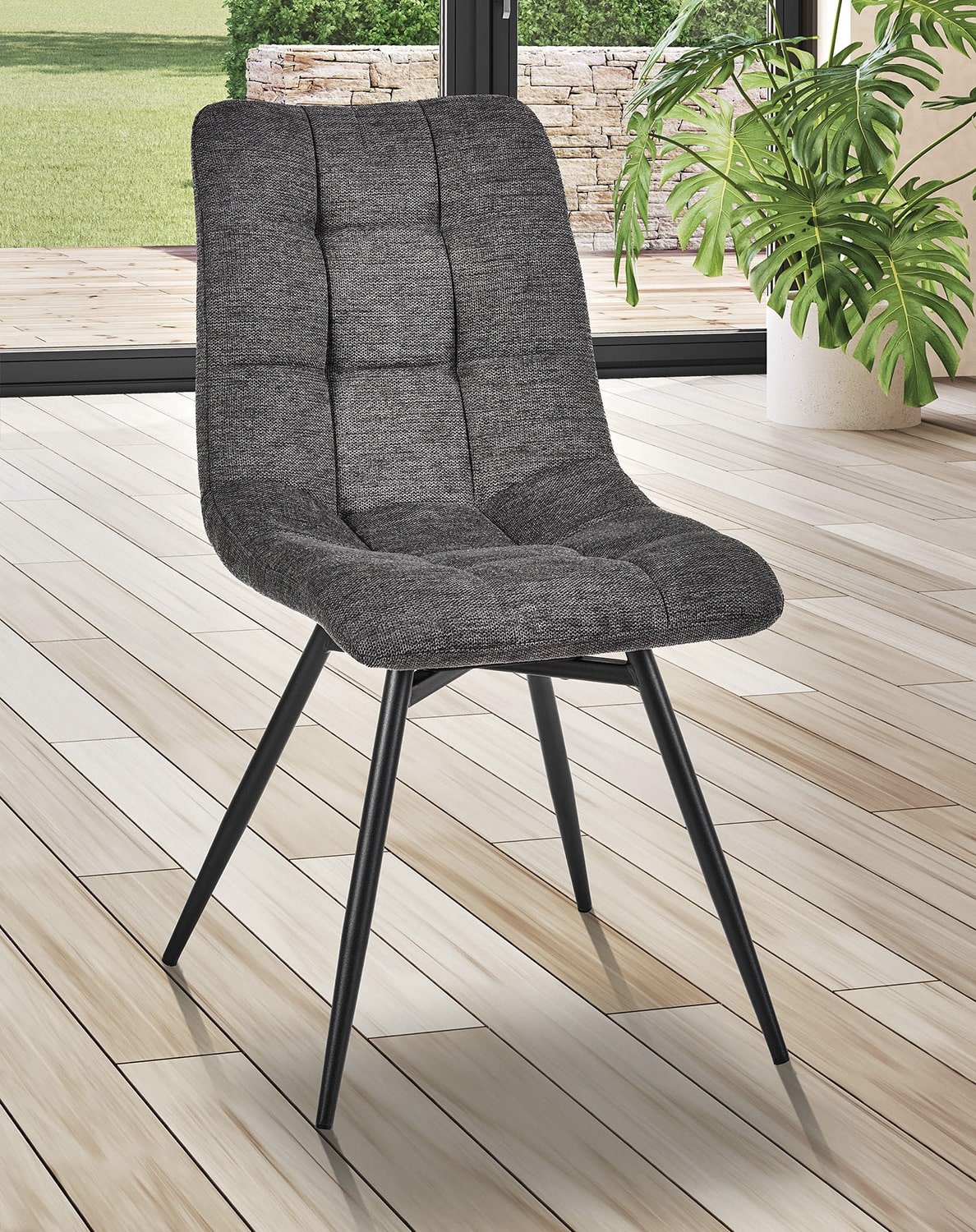 Chaise capitonnée tissu anthracite moderne ANGELA