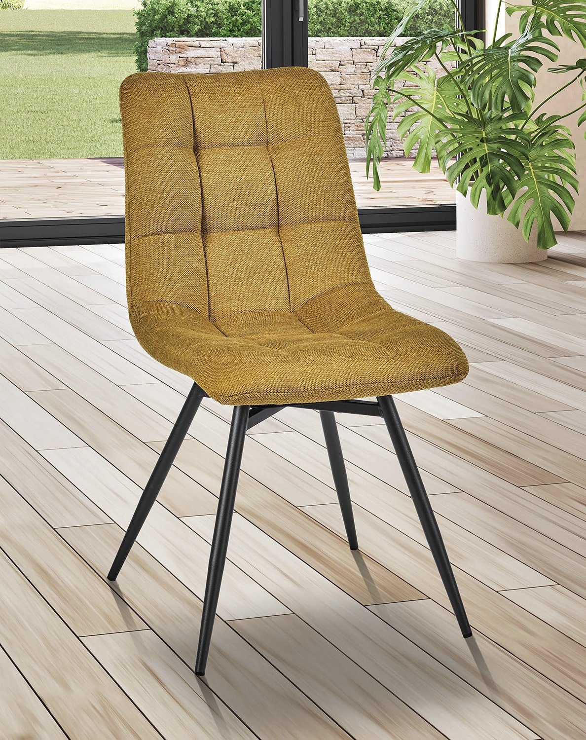 Chaise capitonnée tissu jaune moderne ANGELA