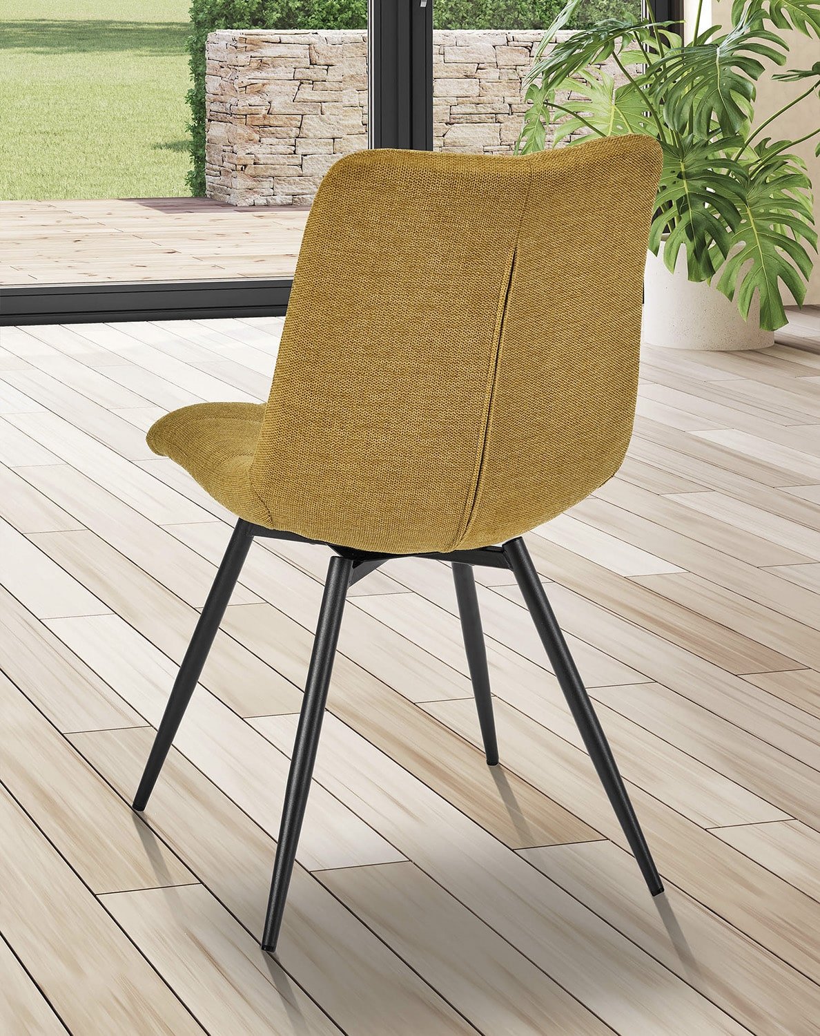 Chaise capitonnée tissu jaune moderne ANGELA