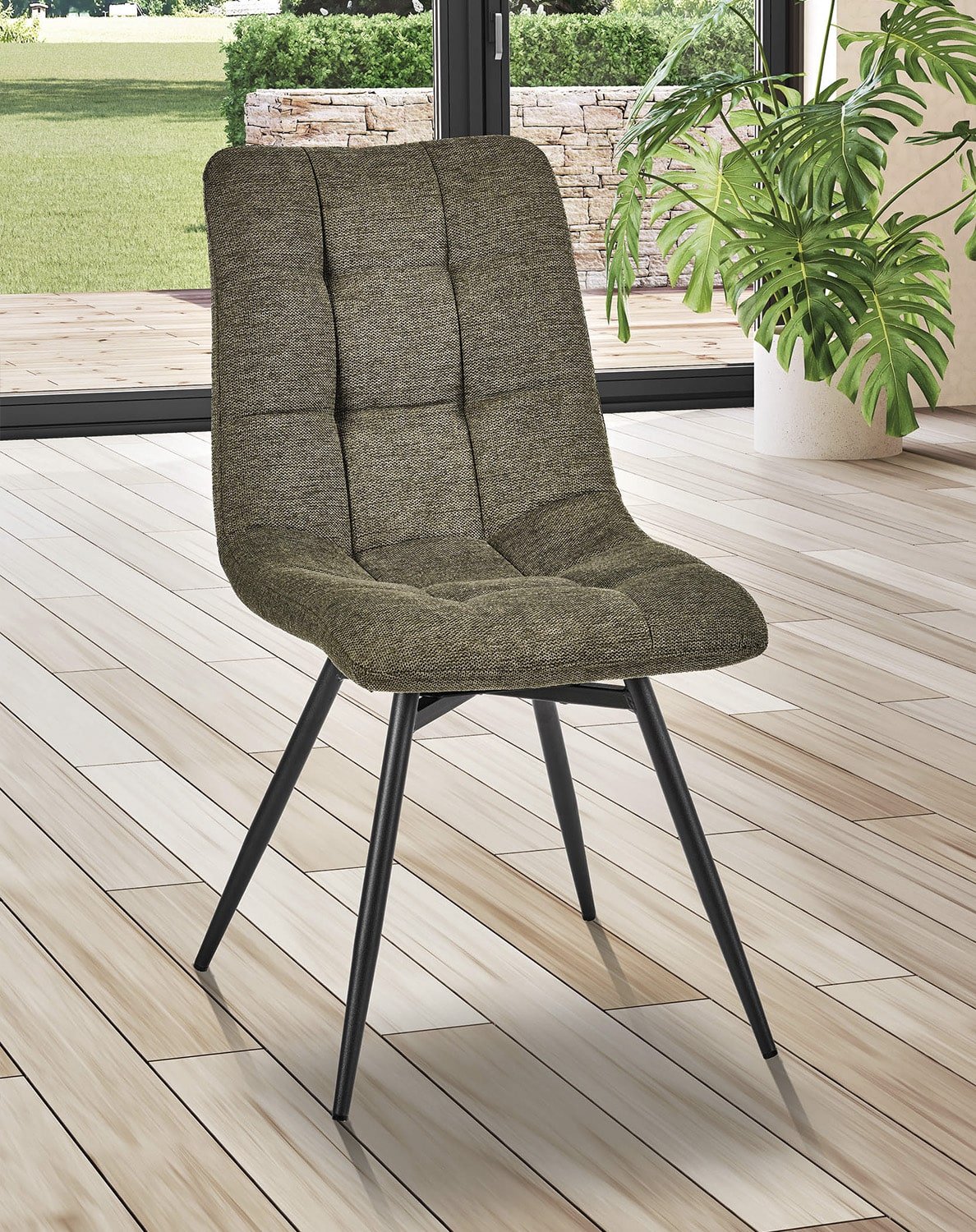 Chaise capitonnée tissu verte moderne ANGELA