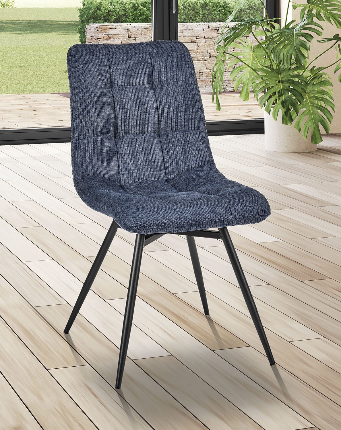 Chaise capitonnée tissu bleu moderne ANGELA