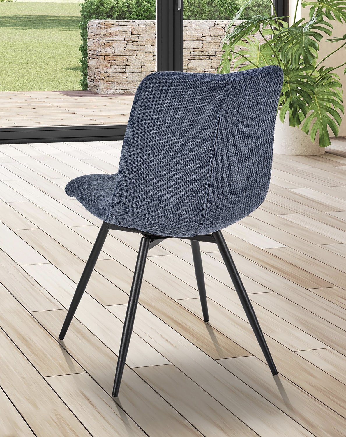 Chaise capitonnée tissu bleu moderne ANGELA