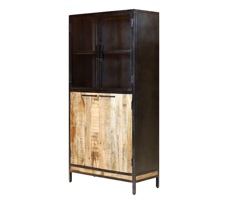 Vitrine industrielle bois massif et métal KYNA