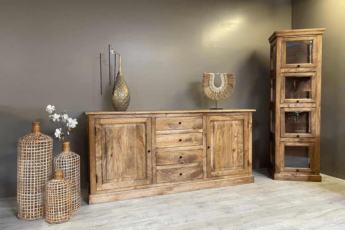 Buffet bois massif 4 tiroirs et 2 portes 190cm VICTOIRE