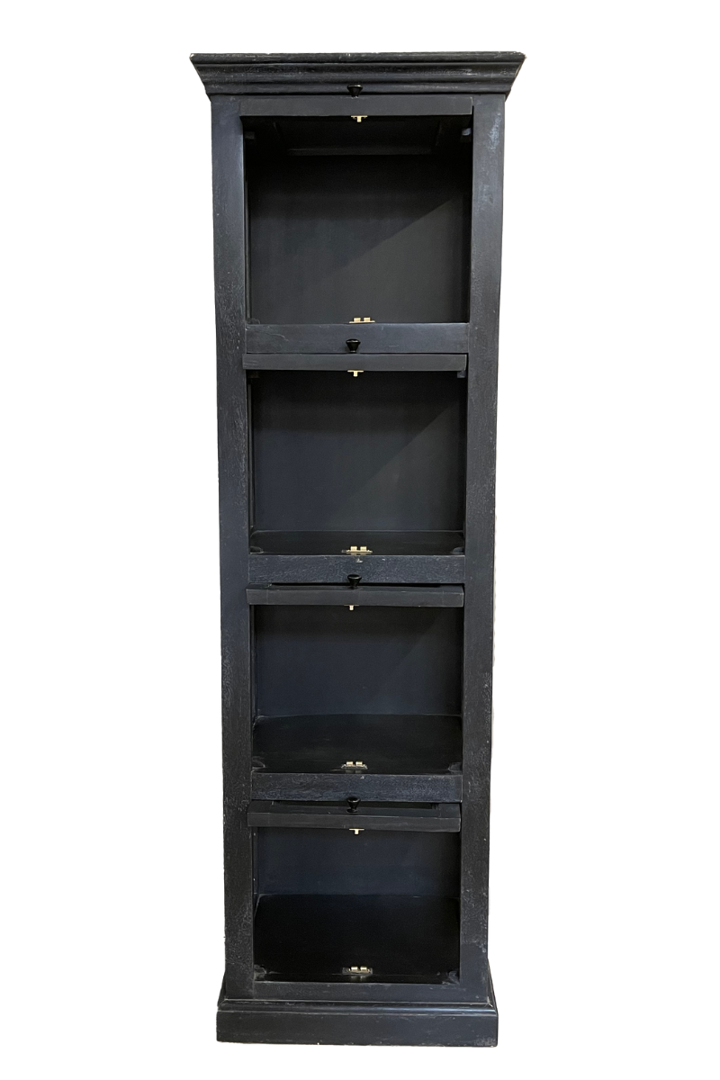 Vitrine bois massif noir style industriel 4 portes LOUISE
