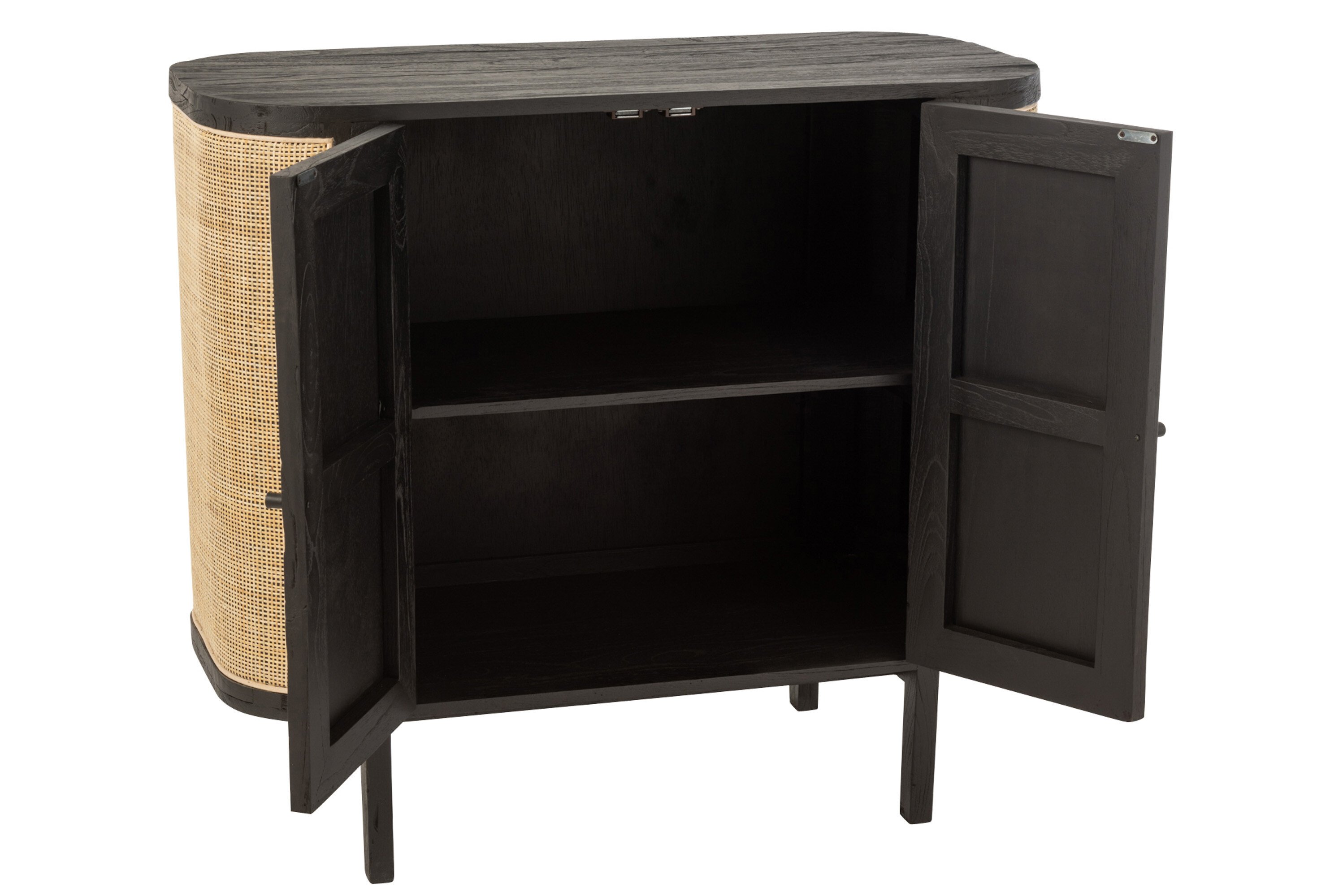 Buffet exotique 2 portes en bois noir et rotin SAVANA