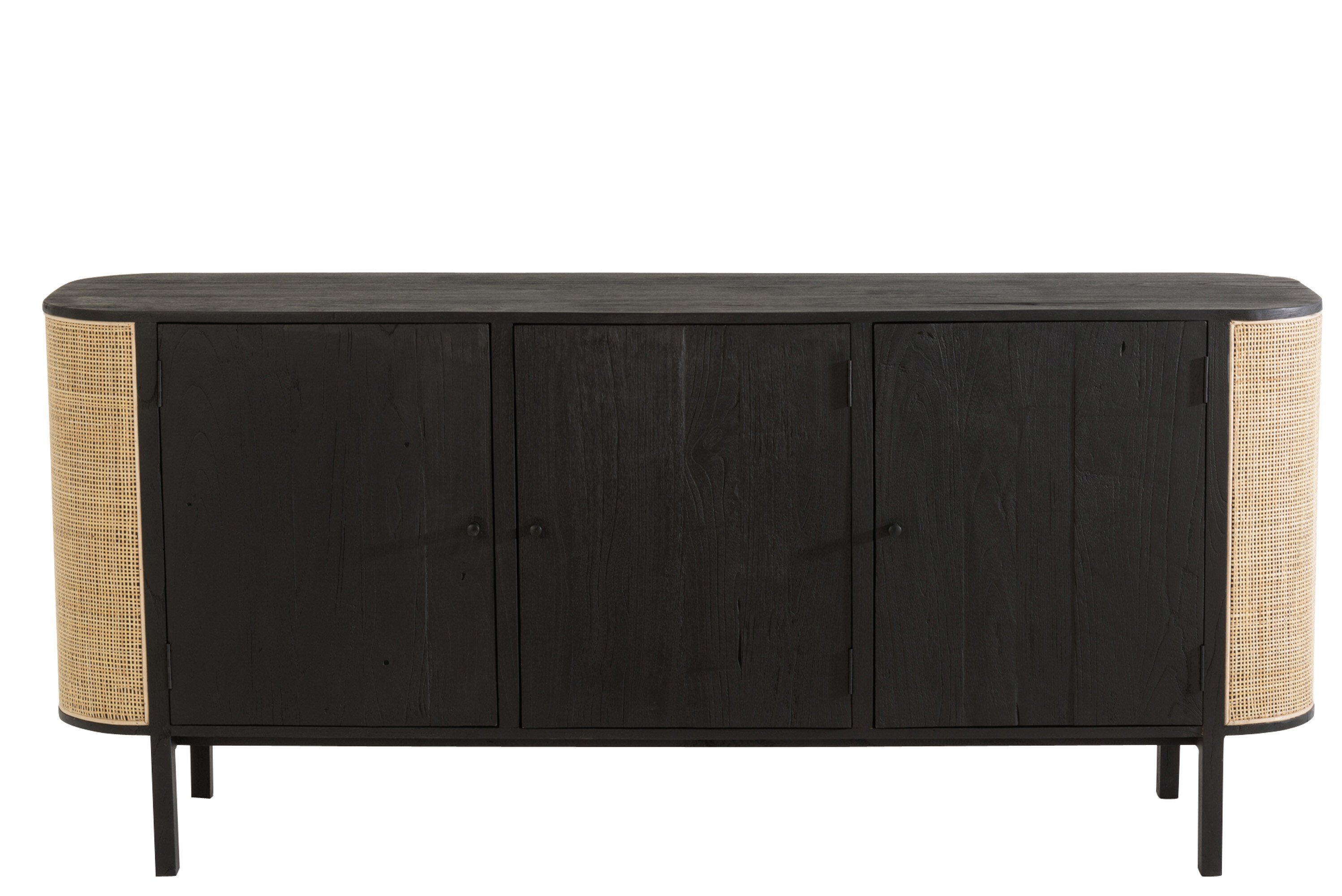 Buffet exotique 3 portes en bois noir et rotin SAVANA