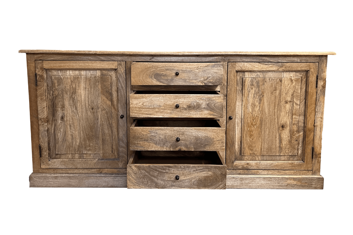 Buffet bois massif 4 tiroirs et 2 portes 190cm VICTOIRE