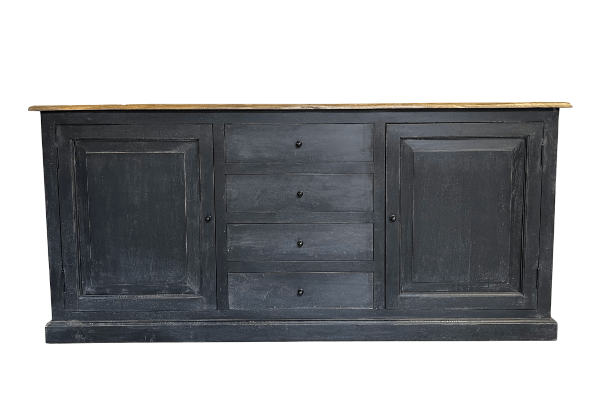 Buffet industriel noir bois massif 190cm LOUISE