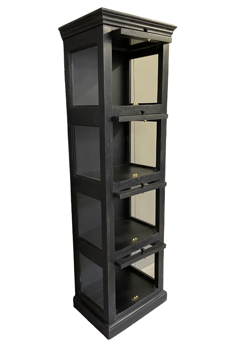 Vitrine bois massif noir style industriel 4 portes LOUISE