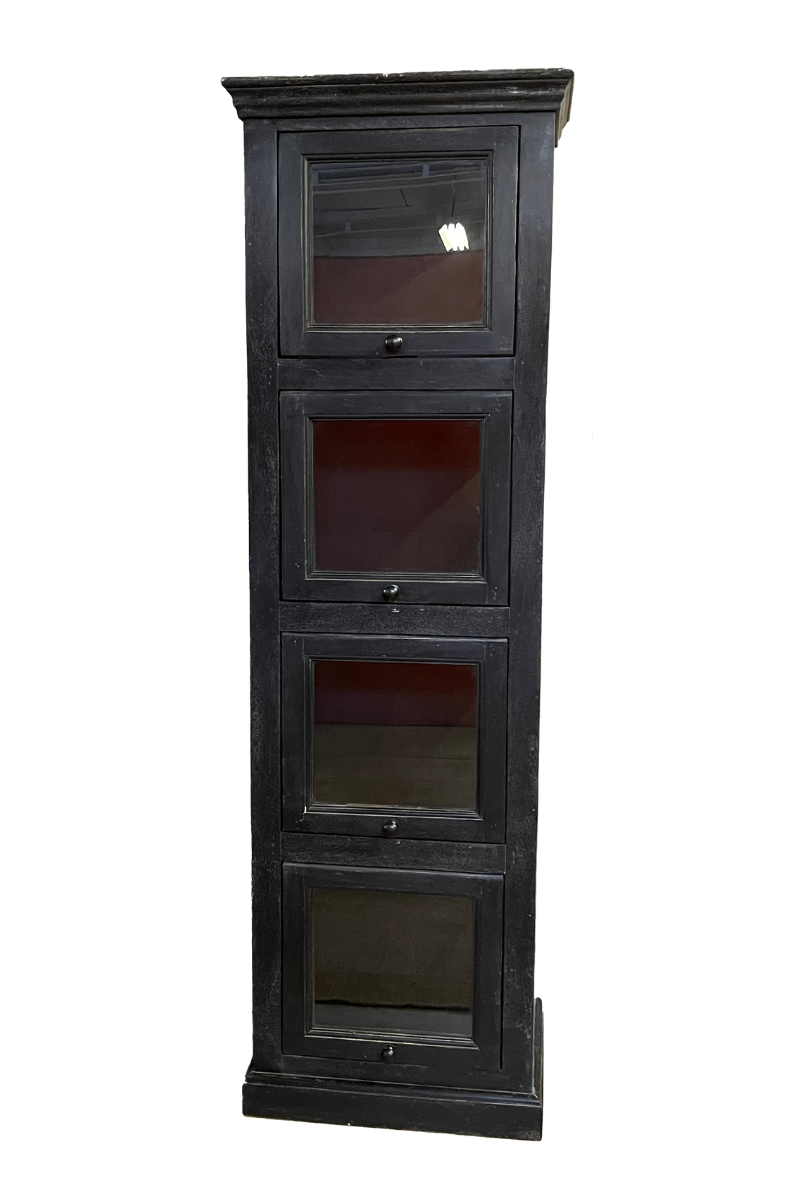 Vitrine bois massif noir style industriel 4 portes LOUISE
