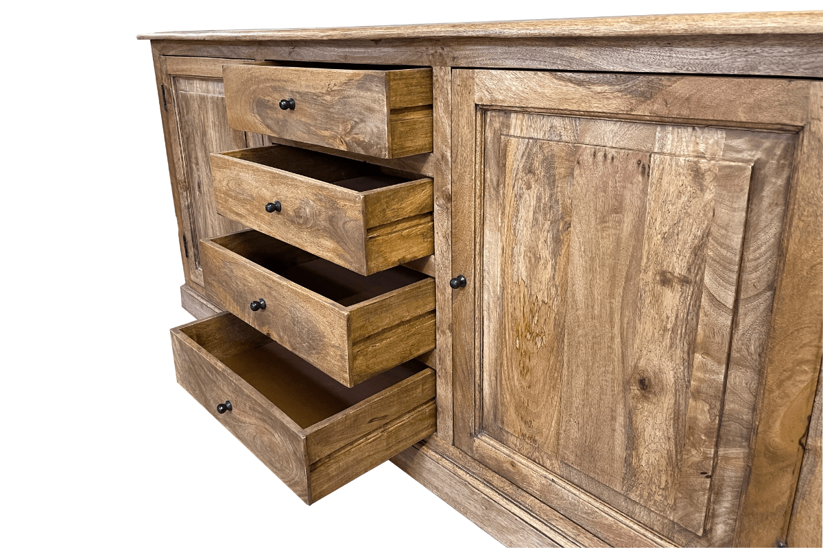 Buffet bois massif 4 tiroirs et 2 portes 190cm VICTOIRE