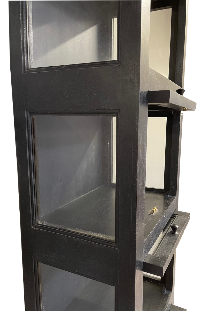 Vitrine bois massif noir style industriel 4 portes LOUISE