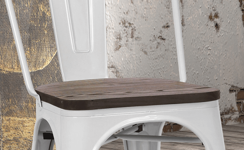 Chaise industrielle métal blanc et bois massif foncé HIPSTER