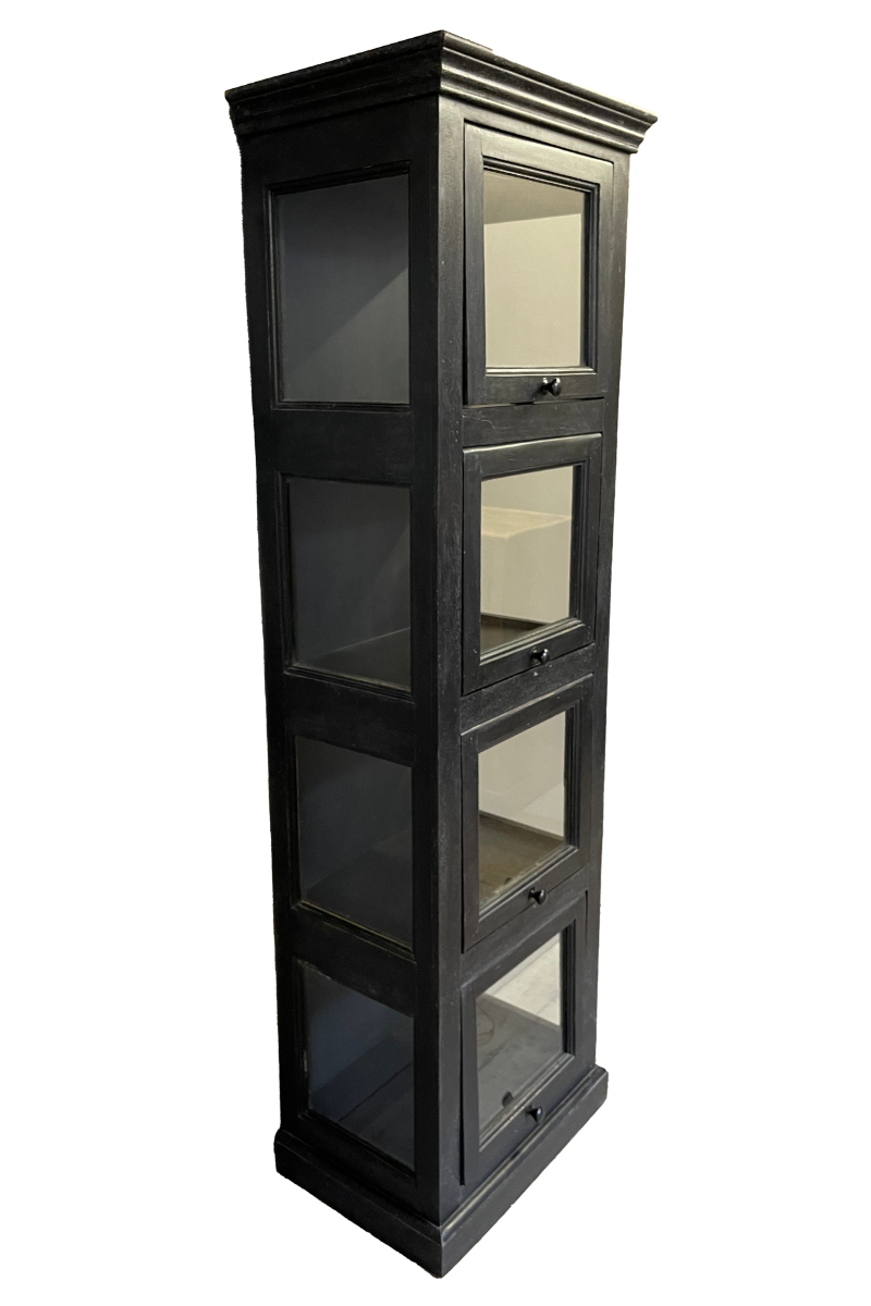 Vitrine bois massif noir style industriel 4 portes LOUISE