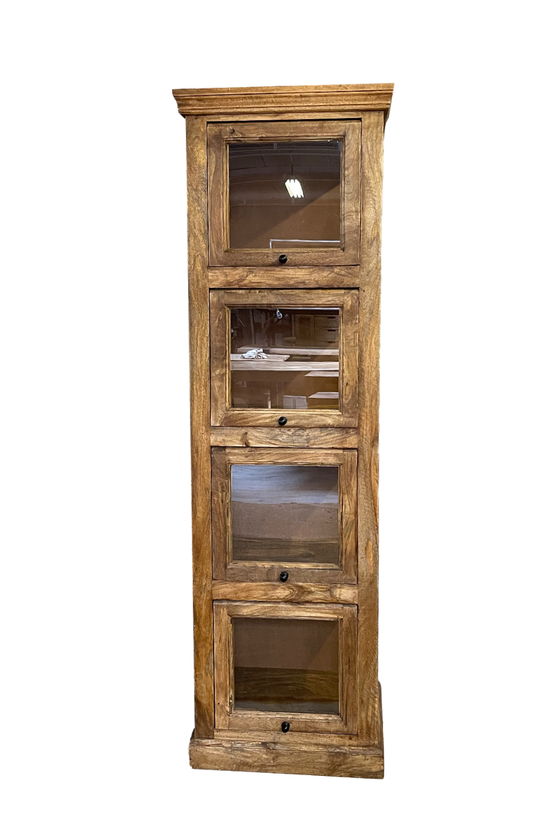 Vitrine bois massif industriel 4 portes vitrées 180cm VICTOIRE