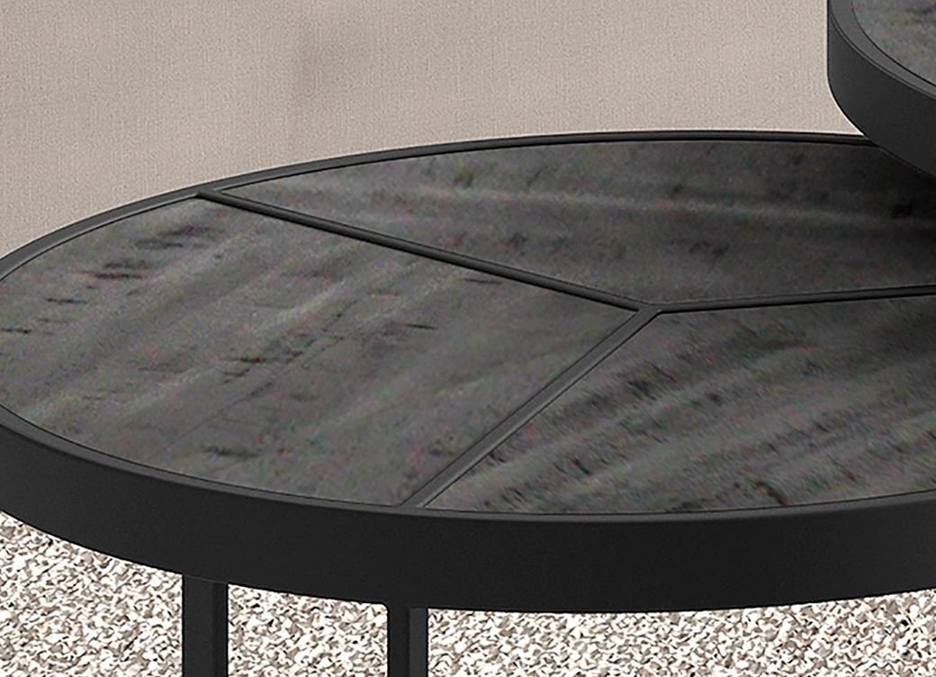 Table basse gigogne ronde industrielle bois noir et métal PHENIX