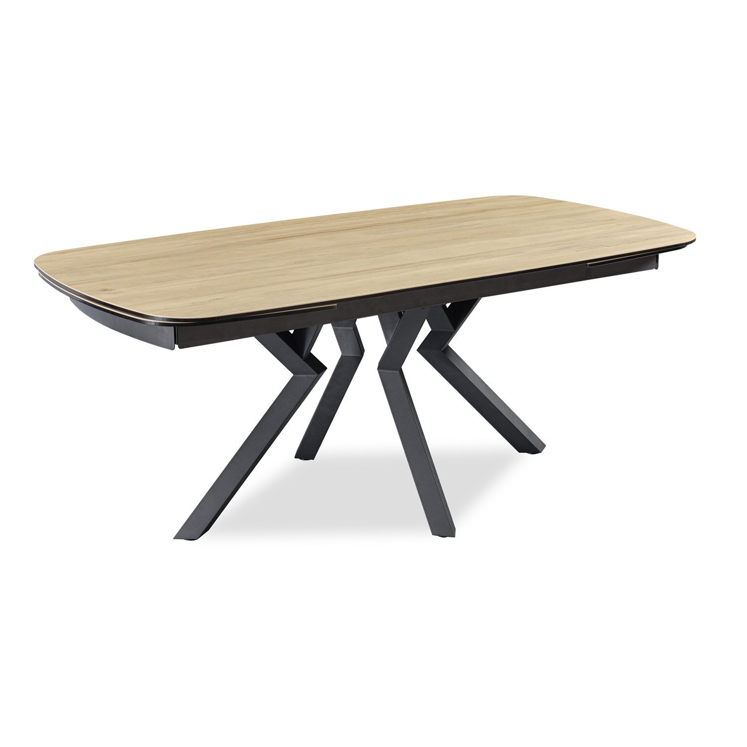 Table céramique bois forme tonneau avec 2 allonges ANEMONE
