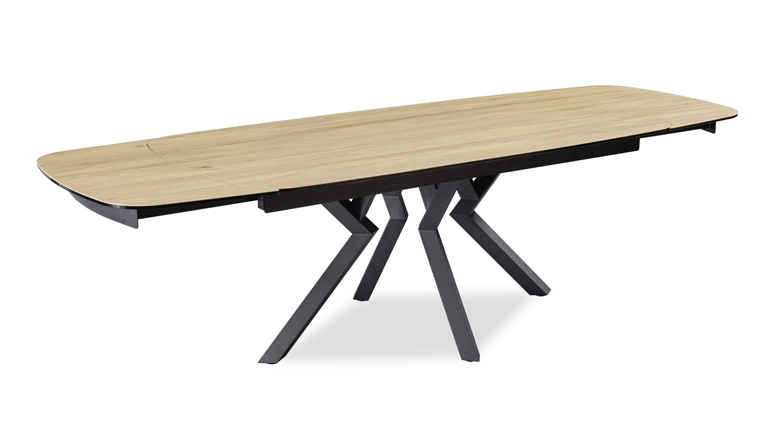 Table céramique bois forme tonneau avec 2 allonges ANEMONE