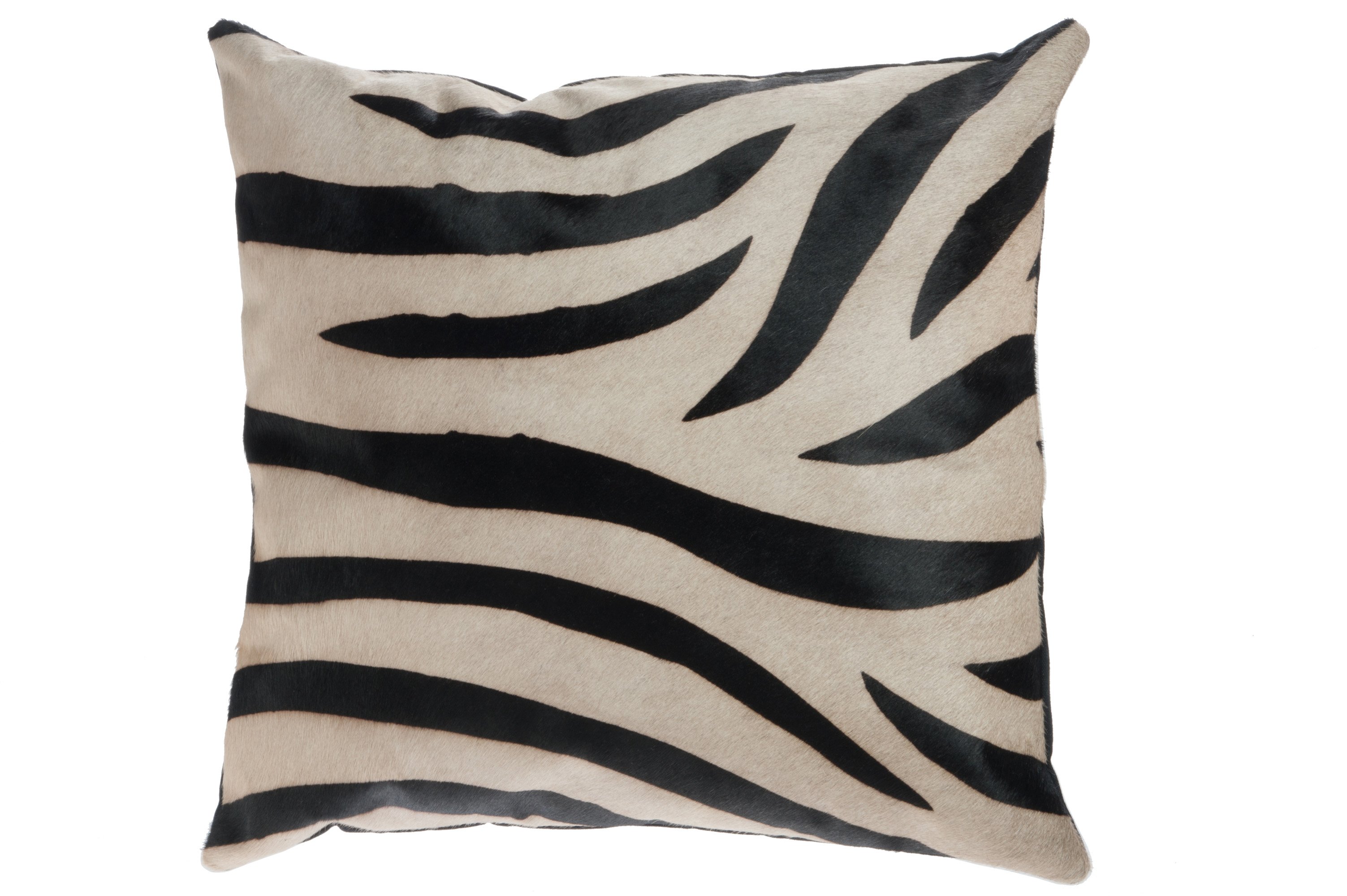 Lot de 2 coussins en cuir à motif zèbre noir et beige ZEBRA