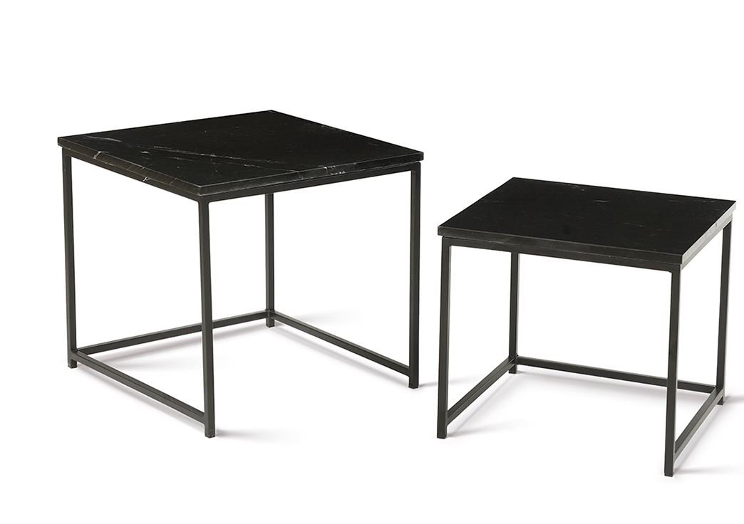 Table basse gigogne carrée design noir en marbre et métal DENIZ