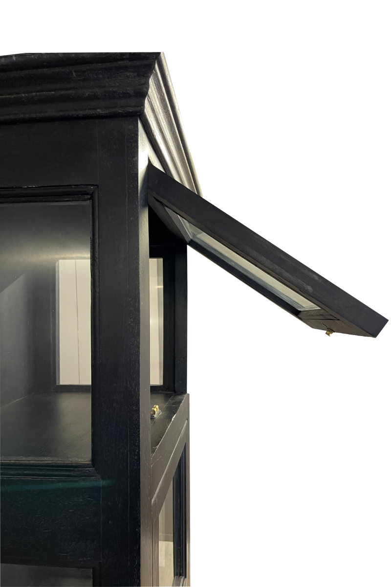Vitrine bois massif noir style industriel 4 portes LOUISE