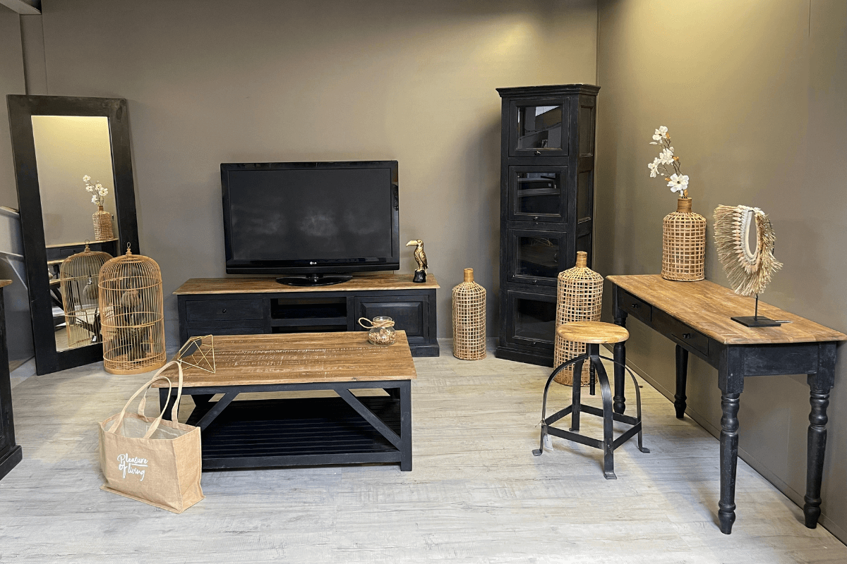 Console noire en bois massif 2 tiroirs 120cm LOUISE