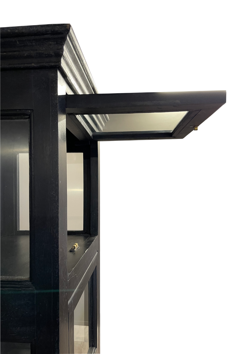 Vitrine bois massif noir style industriel 4 portes LOUISE