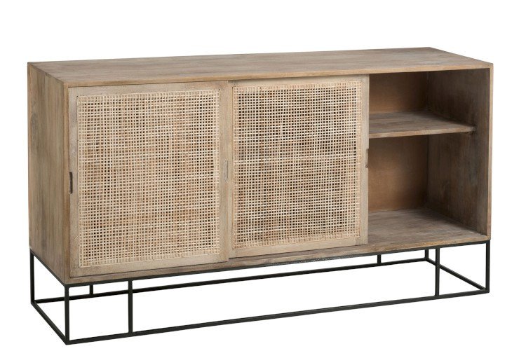 Buffet scandinave bois clair et cannage portes coulissantes GÜSS