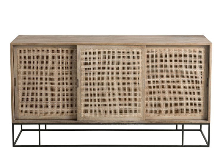 Buffet scandinave bois clair et cannage portes coulissantes GÜSS