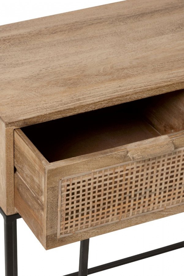 Console bois clair et cannage 3 tiroirs scandinave GÜSS