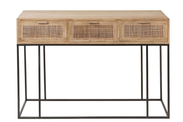 Console bois clair et cannage 3 tiroirs scandinave GÜSS