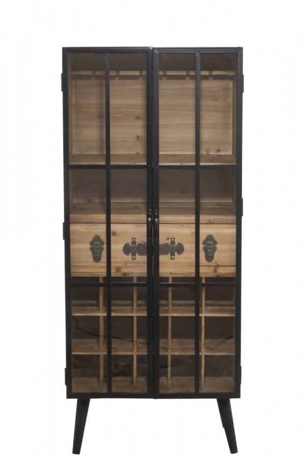 Meuble bar industriel 2 portes vitrées bois et métal DRINK