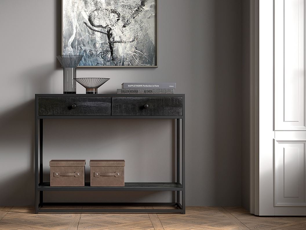 Console bois noir et métal style industriel 100cmJANA