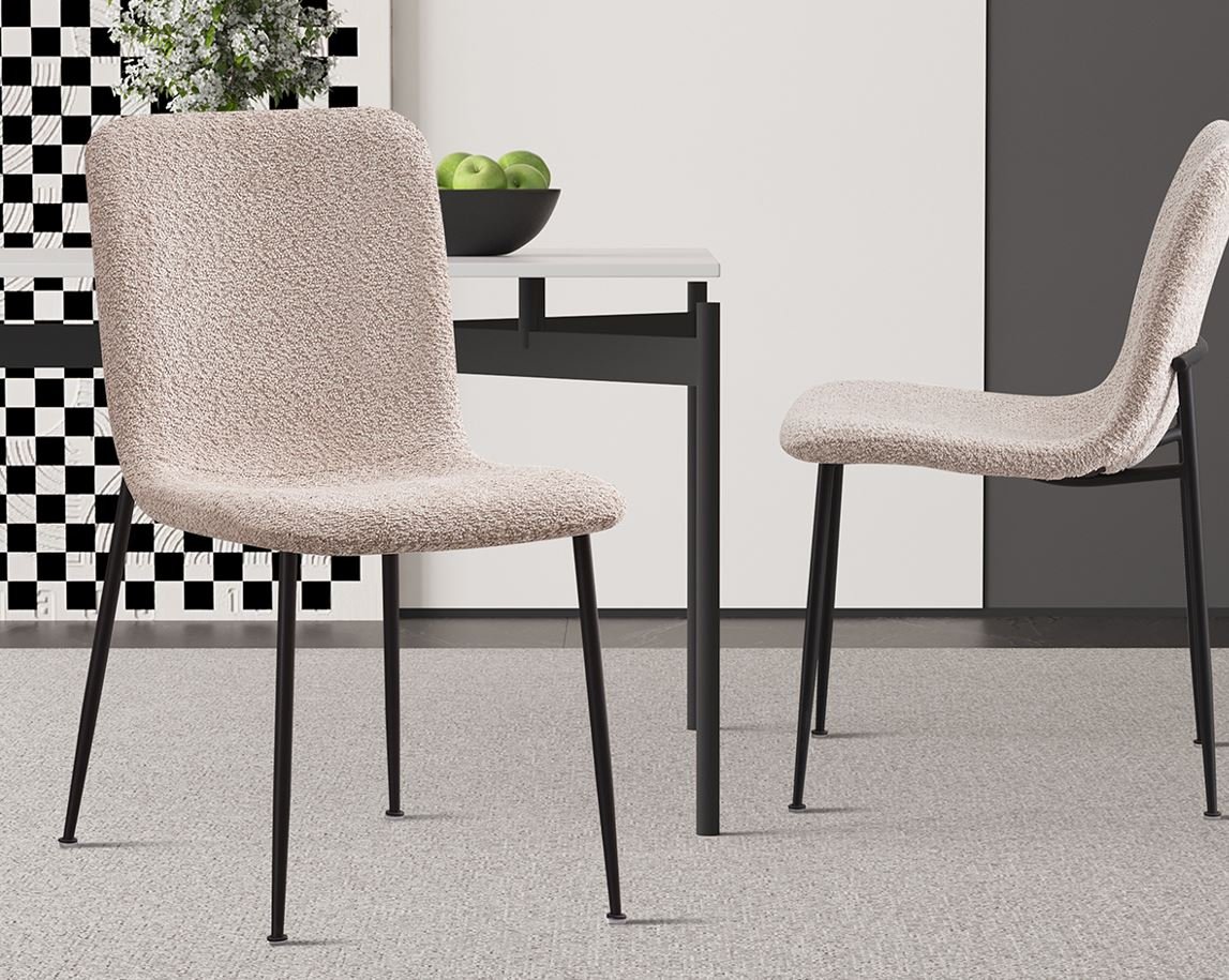 Lot de 2 chaises modernes tissu bouclé beige ASTRID