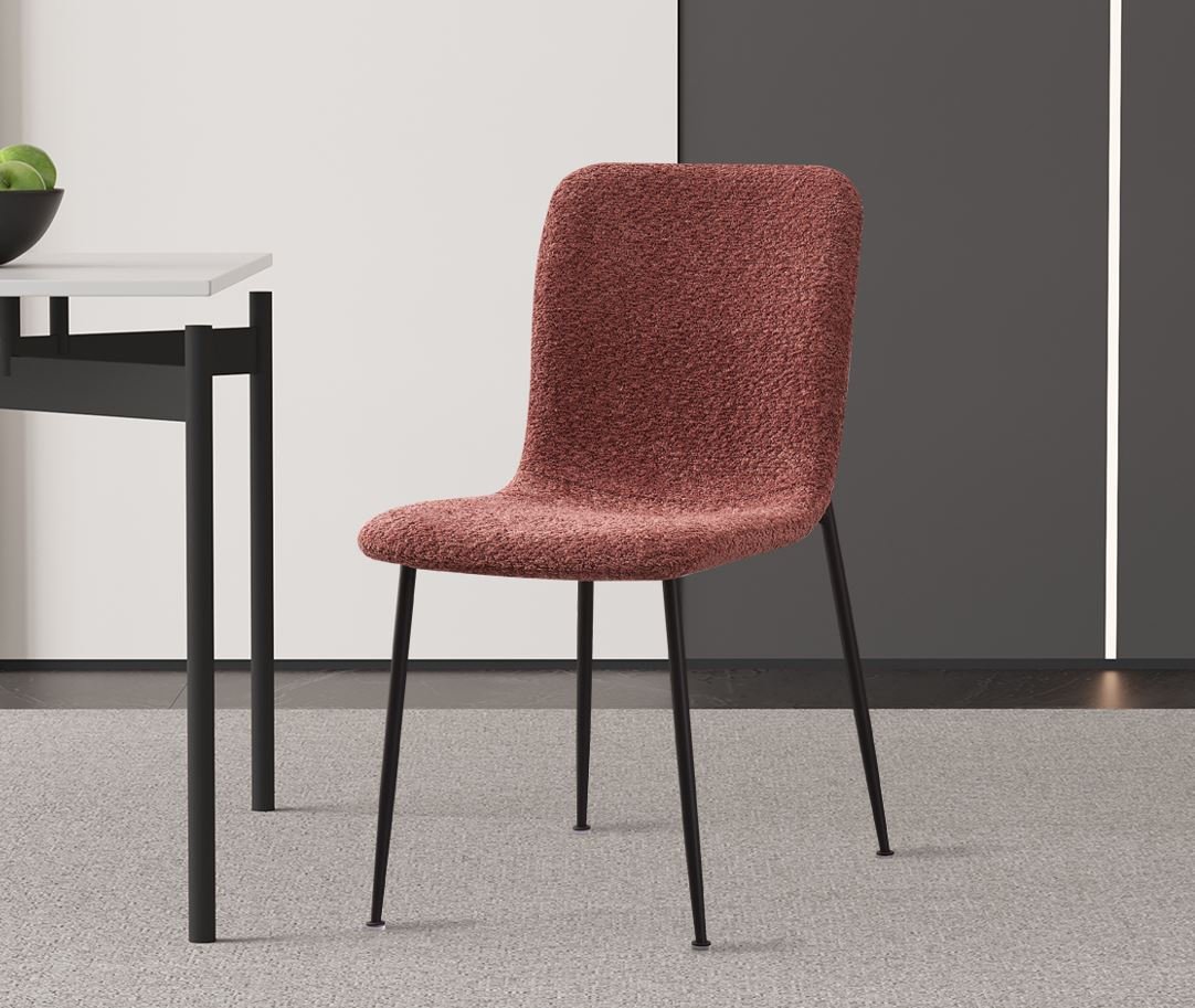 Lot de 2 chaises modernes tissu bouclé rose et pieds métal ASTRID