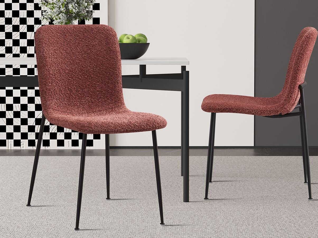 Lot de 2 chaises modernes tissu bouclé rose et pieds métal ASTRID